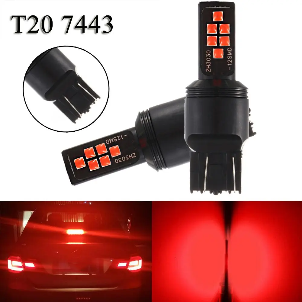 High Bright T20 7443 W21/5W Red 3030 12Smd Tail Lamp Fog Bulb Car Brake Light Turn Signal