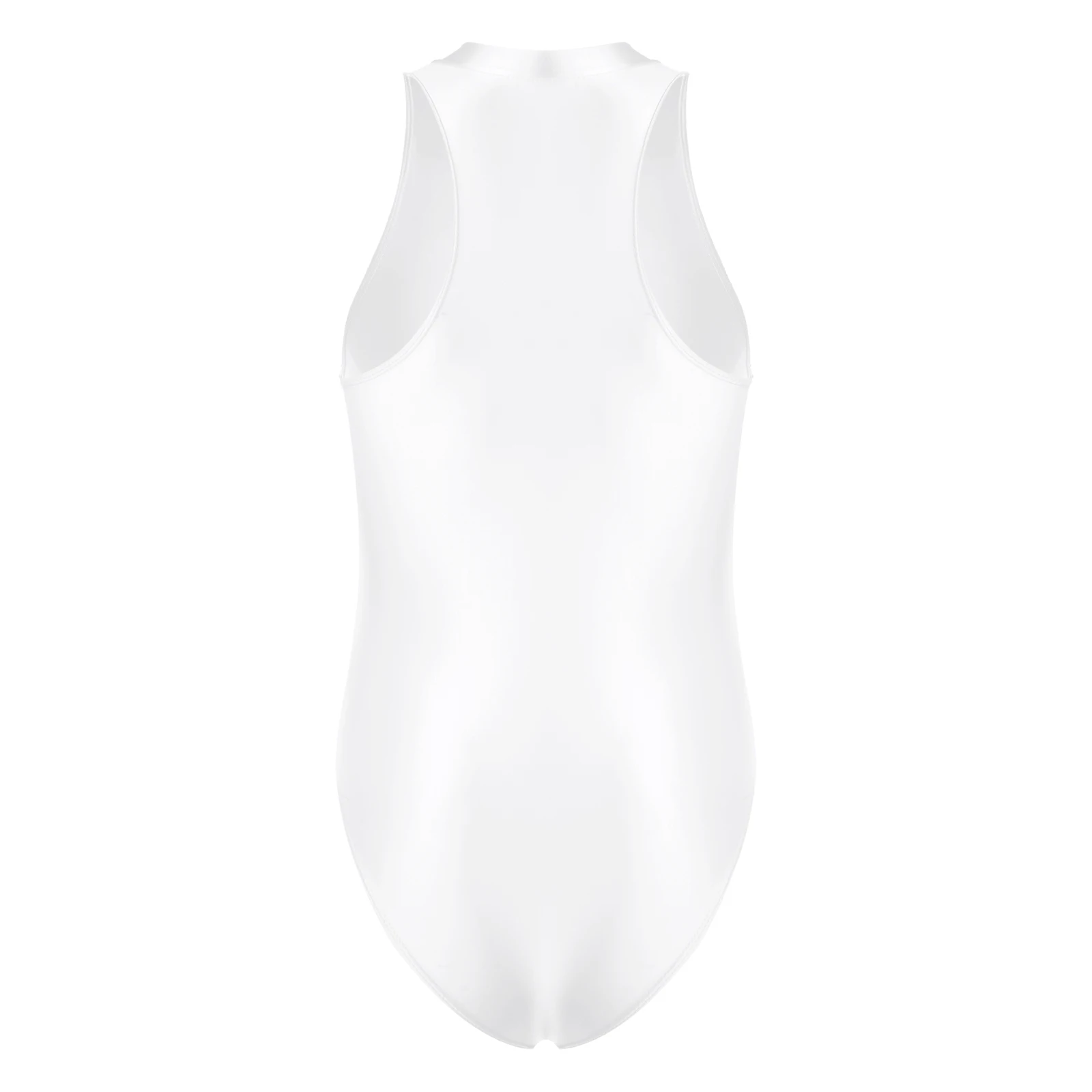 Mens Sexy Glossy Shiny Bodysuit Double Zipper Front Leotard One-piece Swimsuit Swimwear Yoga Sports Fitness Costume Nightwear