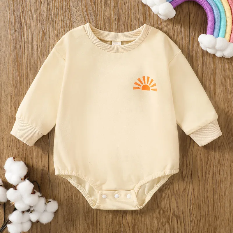 

Newborn Baby Girl Boy Bodysuit Autumn Clothes Beige Long Sleeve Sun Jumpsuit for Kids Baby Items Clothing Infant