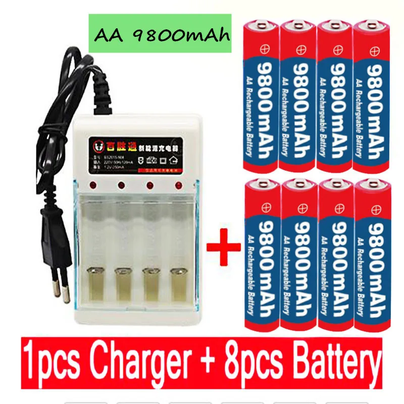 

New Tag AA Battery 9800 Mah Rechargeable Battery AA 1.5 V. Rechargeable New Alcalinas Drummey +1pcs 4-cell Battery Charger