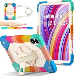 Kickstand Armor Case with 360° Rotation and Shoulder Strap for Redmi Pad Pro 2024 (Colorful Blue)