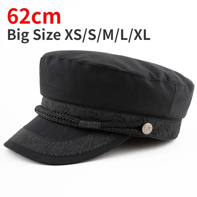 62cm Military Hat Fashion Navy Cap Unisex Men's Flat Top Sailor Captain Hat Cotton Autumn Retro Black Boat Cap sailor hat