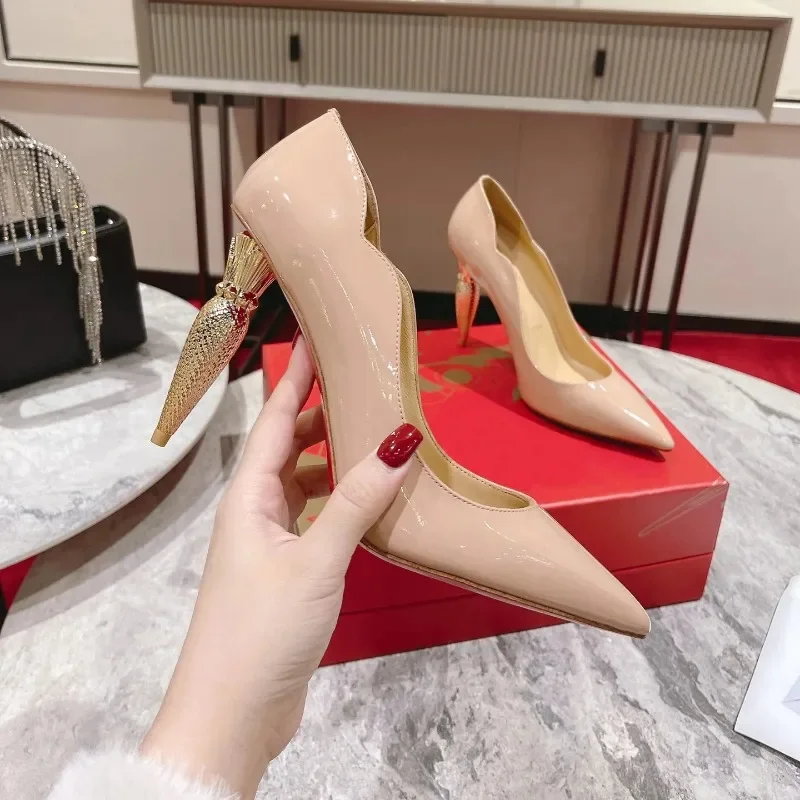 

Top Quality Womens High Heels Luxury Fashion Ladies Crystal Glisten Red Sole Shoes Classic Retro Designer 10cm High heel 2060HJ