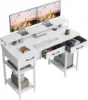 47 Inch Computer Desk with 3 Drawers and Storage Shelves, Small Home Office Desk with Monitor Stand, Study Writing Table 1