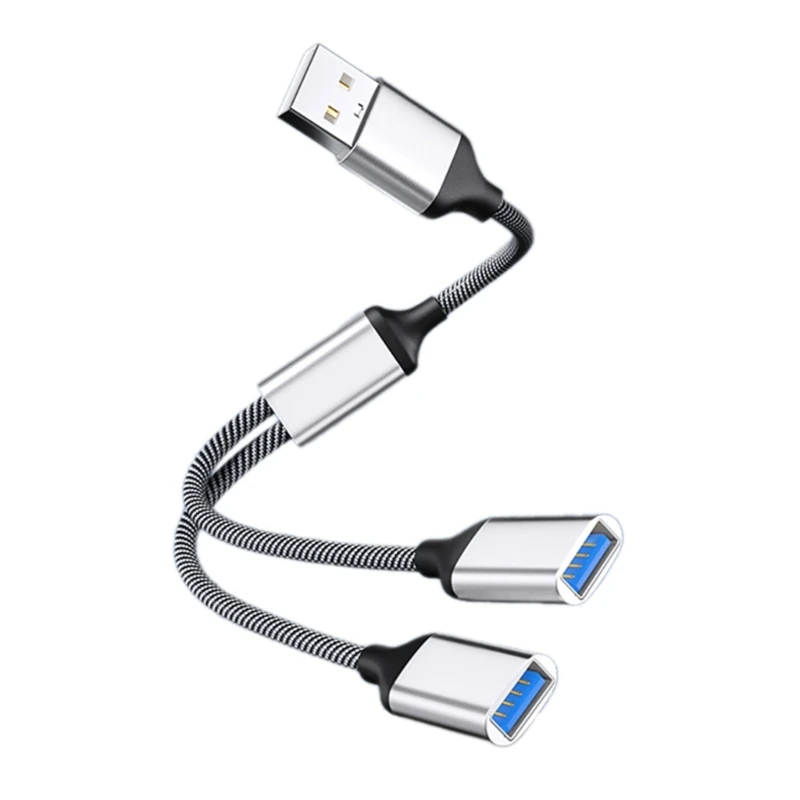 Compact USB 2.0 Splitter Cable - Dual Female Ports for Charging & Data Transfer, 28cm Length
