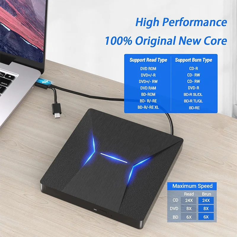 ? 외부 블루레이 드라이브 USB3.0 Type-C 3D Bluray 플레이어 CD DVD 버너 레코더 노트북 PC 컴퓨터 Windows 10 11 Mac