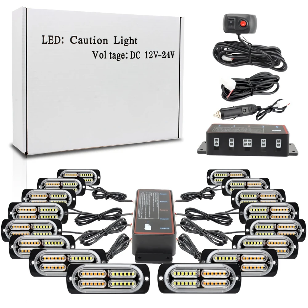 

1 Set 16*24LED 12V Strobe Lights For Car Emergency Ambulance Police Flashing Light With Switch Red White Amber Blue