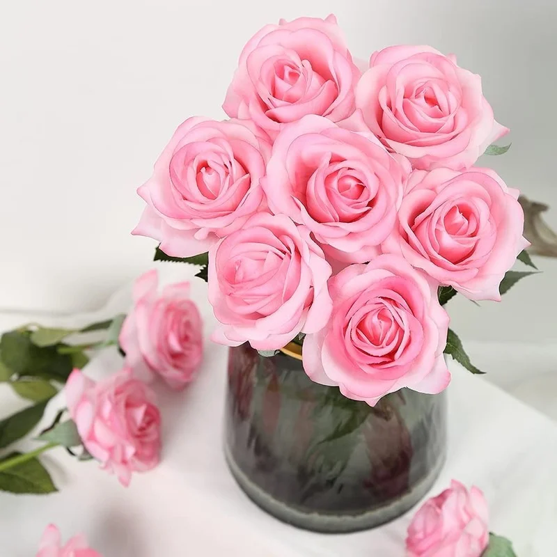 12 Pack Faux Rose Flower Decoration Fake Rose Real Touch Silk Rose