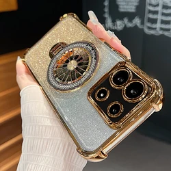 Elegant Plating Rotate Holder Silicone Case with Stand Feature for Poco X6 Pro 5g (FS SFTL Gold)
