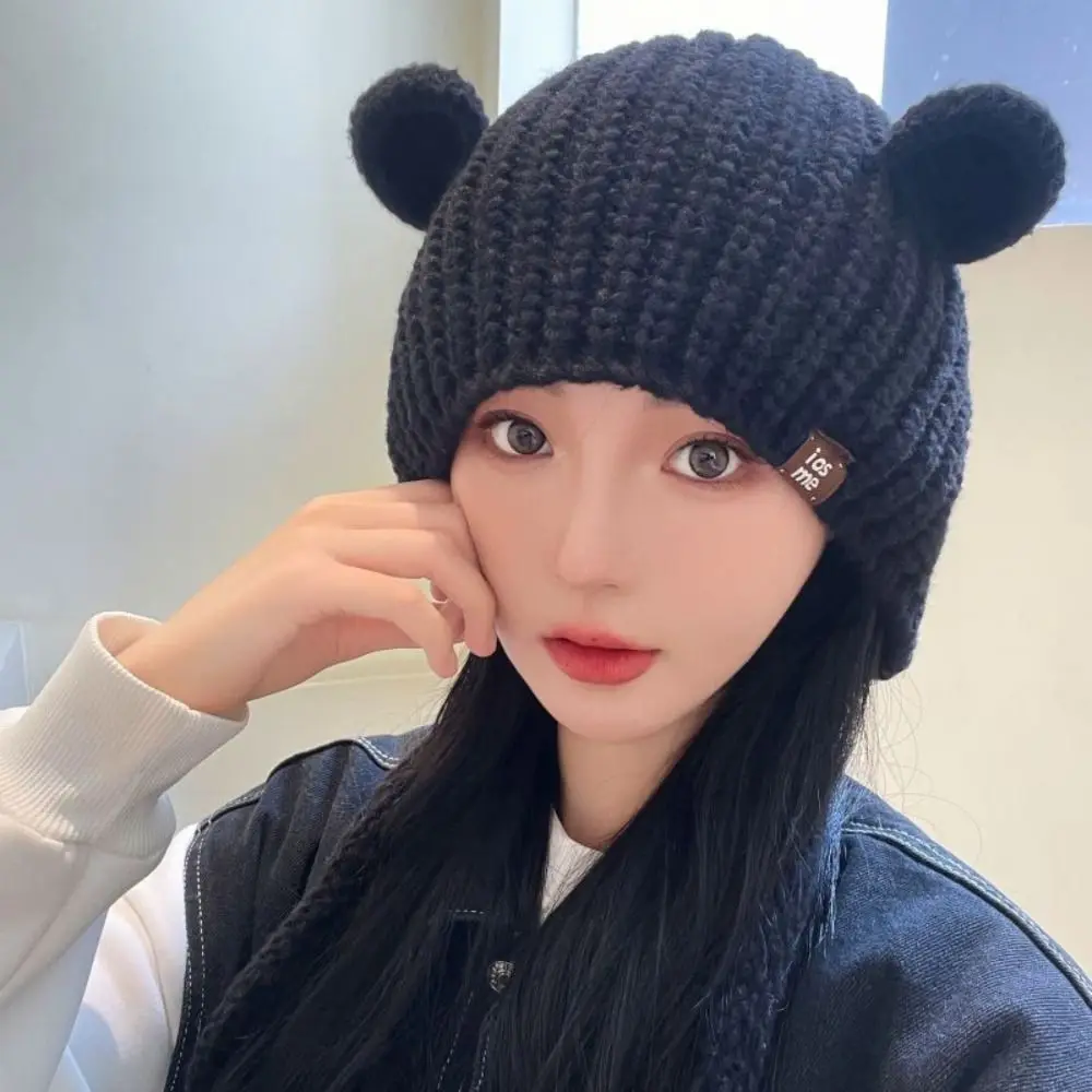 귀 보호 곰 귀 니트 모자 바람막이 한국 스타일 겨울 봄버 모자, 심플한 올 매치 고양이 귀 니트 비니 야외