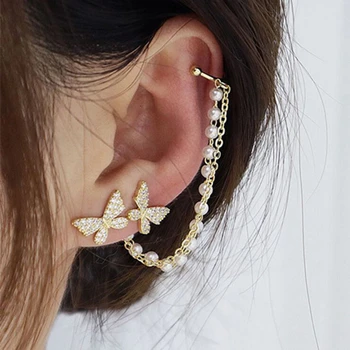 925 Silver Needle Korean Fashion Crystal Butterfly Earrings For Women Jewelry 2025 Trending Luxury Pearl Chain Tassel Earrings