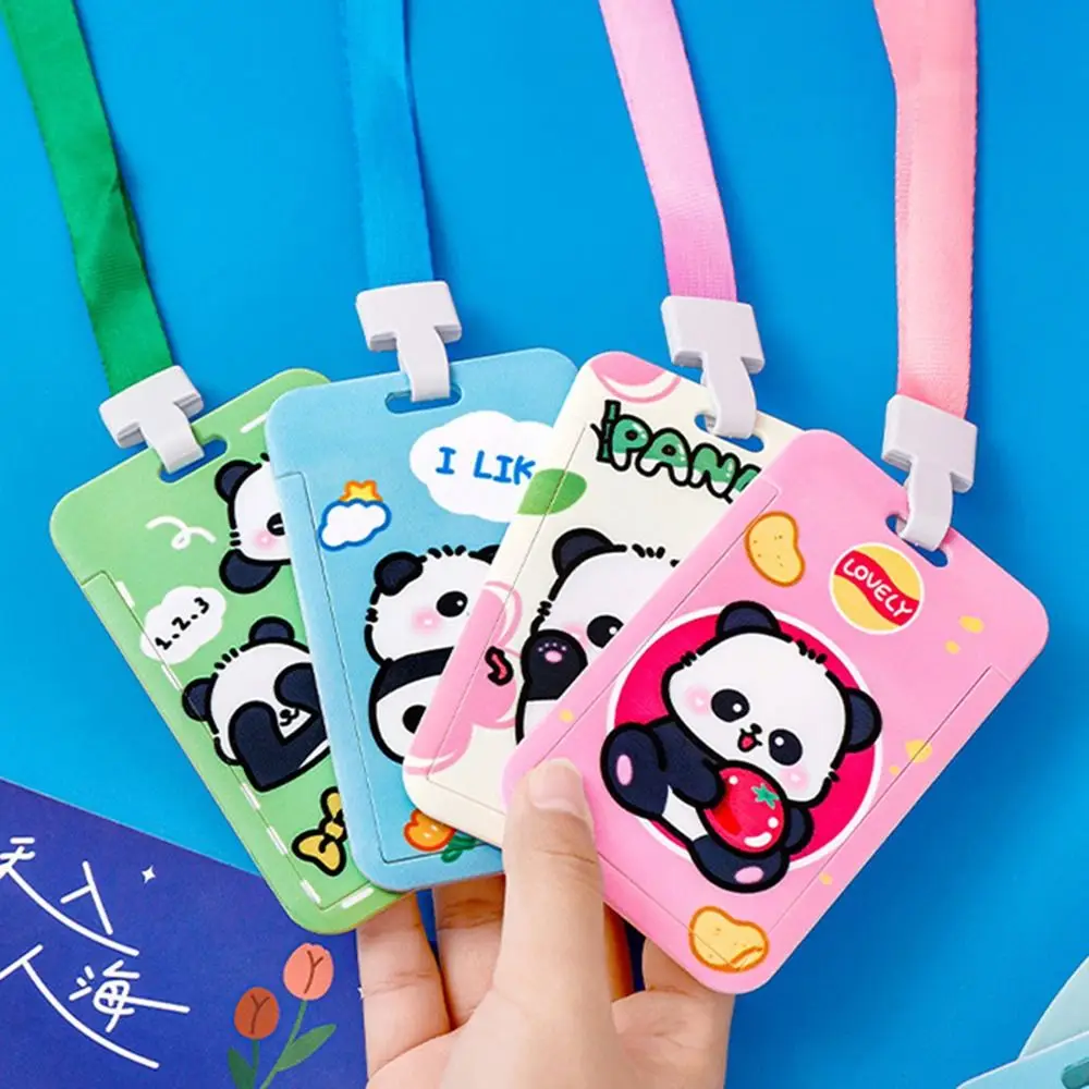 Cute Panda Printing Card Cover Lanyard Card Holder Strap For Students Cards Bus Bank ID Meal Cards Protectors Cover