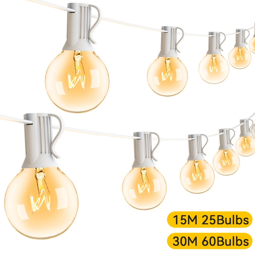 

G40 White String Light Outdoor Light Garland for Christmas Wedding Garden Backyard Garlands Decoration Patio String Light