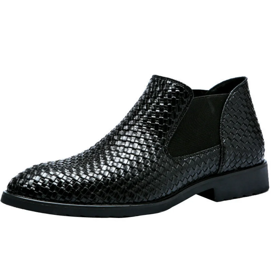 Spring/Autumn Mens Woven Single Chelsea Boots Fashion Ankle Hairstylist Working Shoes Size 38-48