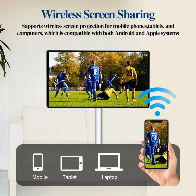 21.5 Inch Interactive Mobile Smart Screen Built in Li-ion Battery Portable TV Android 13 Smart TV 1080P Gaming Monitor on Wheels