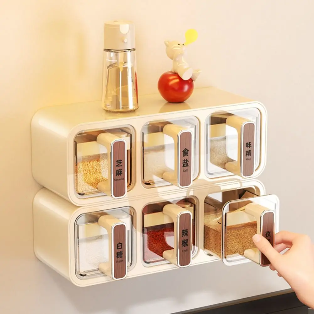 Sealed Spice Storage Rack With Spoon 2/3 Grids Kitchen Seasoning Jar No Punch Included Spoon Kitchen Storage Organizer