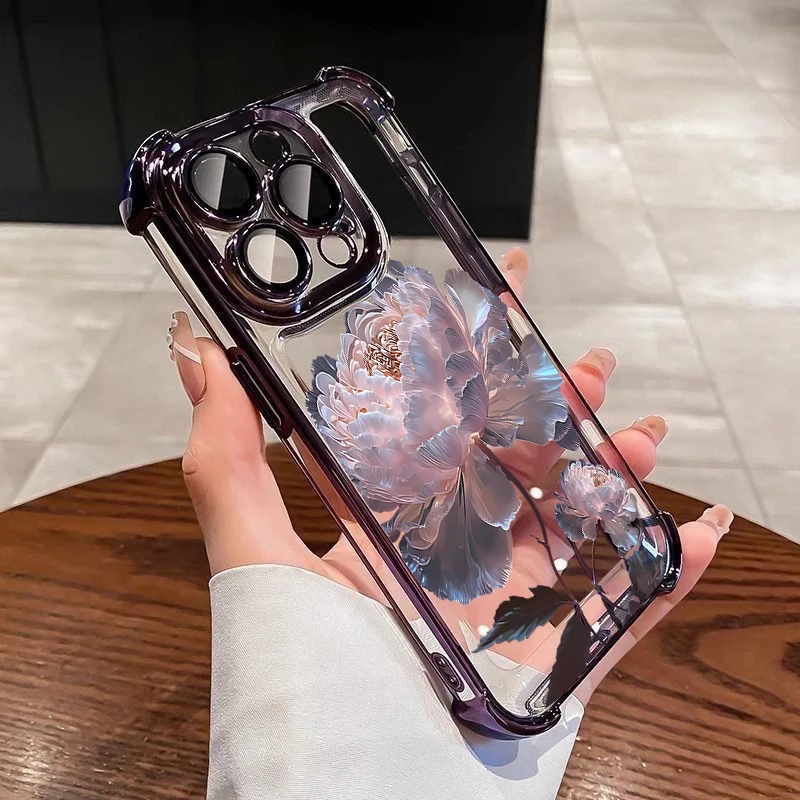 Pink Peony Lotus Plating Phone Case Cover