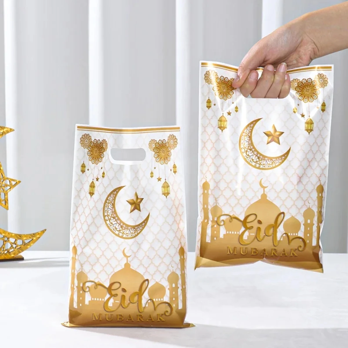 10pcs Eid Mubarak Gift Bags Plastic Candy Cookie Bag Ramadan Kareem Decoration 2024 Islamic Muslim Party Supplies Eid Gifts 20 30 50pcs eid mubarak sweet candy box ramadan kareem butterfly favor gift box hajj islamic muslim al fitr eid party decoration