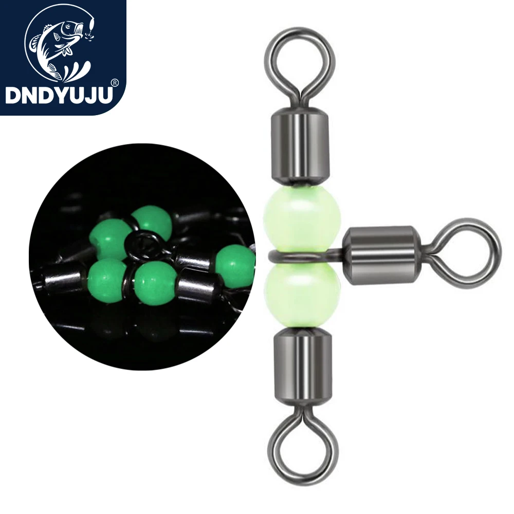 

DNDYUJU 30pcs 3Way Rolling Cross Line Swivels Fishing Luminous Beads Branch Sub Line Connector Hooks Line Fishing Accessories
