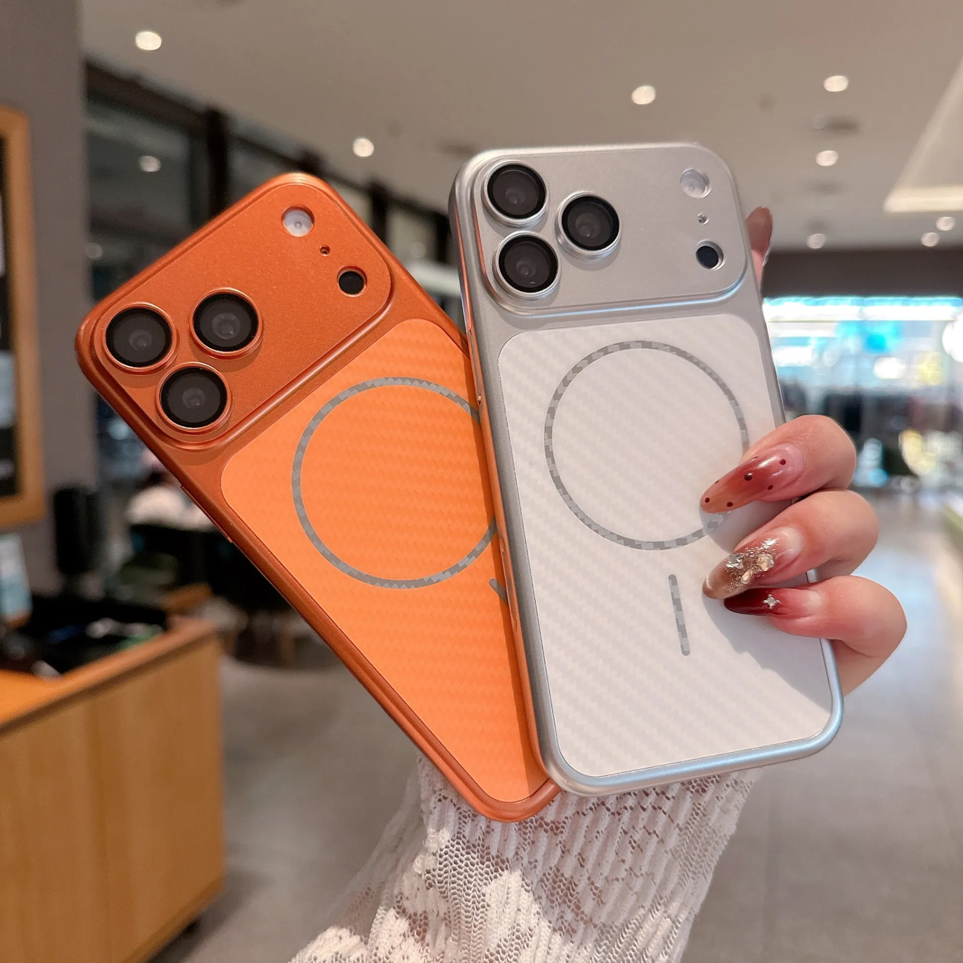 Sleek Carbon Texture Magnetic Phone Case with Large Lens Protection and MagSafe Compatibility