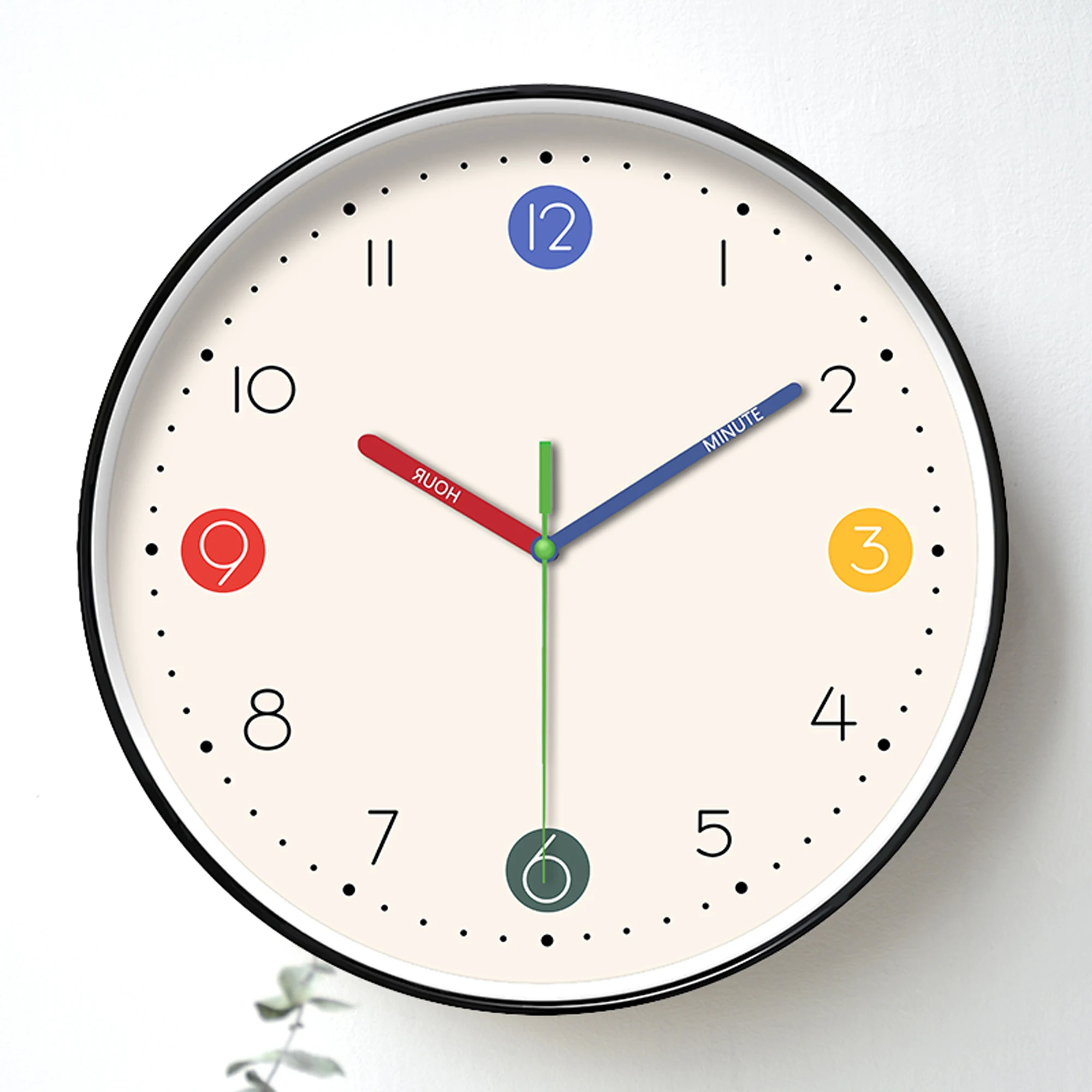1pc simple beige instructional wall clock-silent non-ticking, learning wall clock with colorful hands and cute digital design