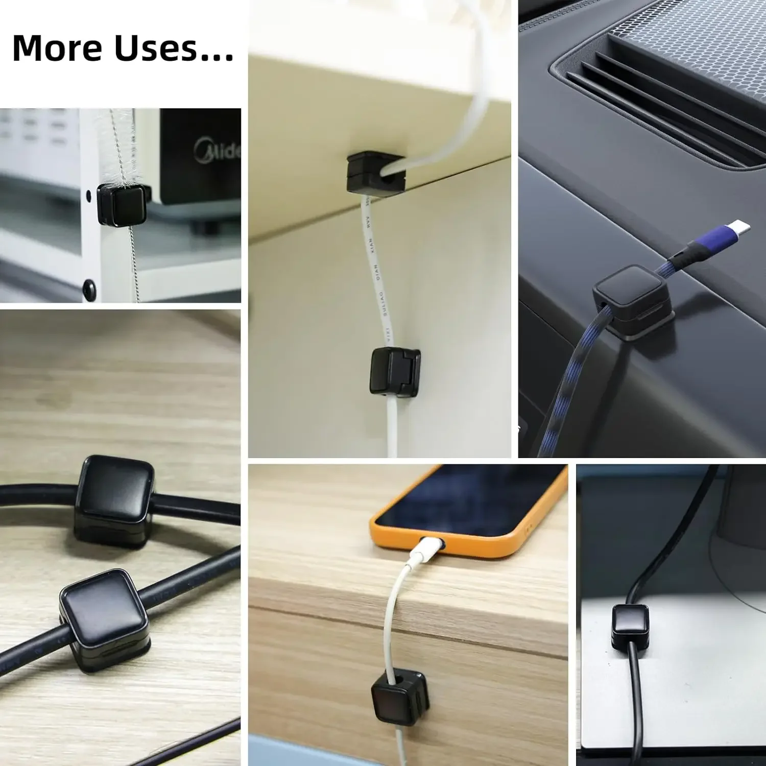 20-Pack Magnetic Cord Organizers - Small Cable Clips With Adhesive For Desk, Nightstand, Car (Black & White) - View #13