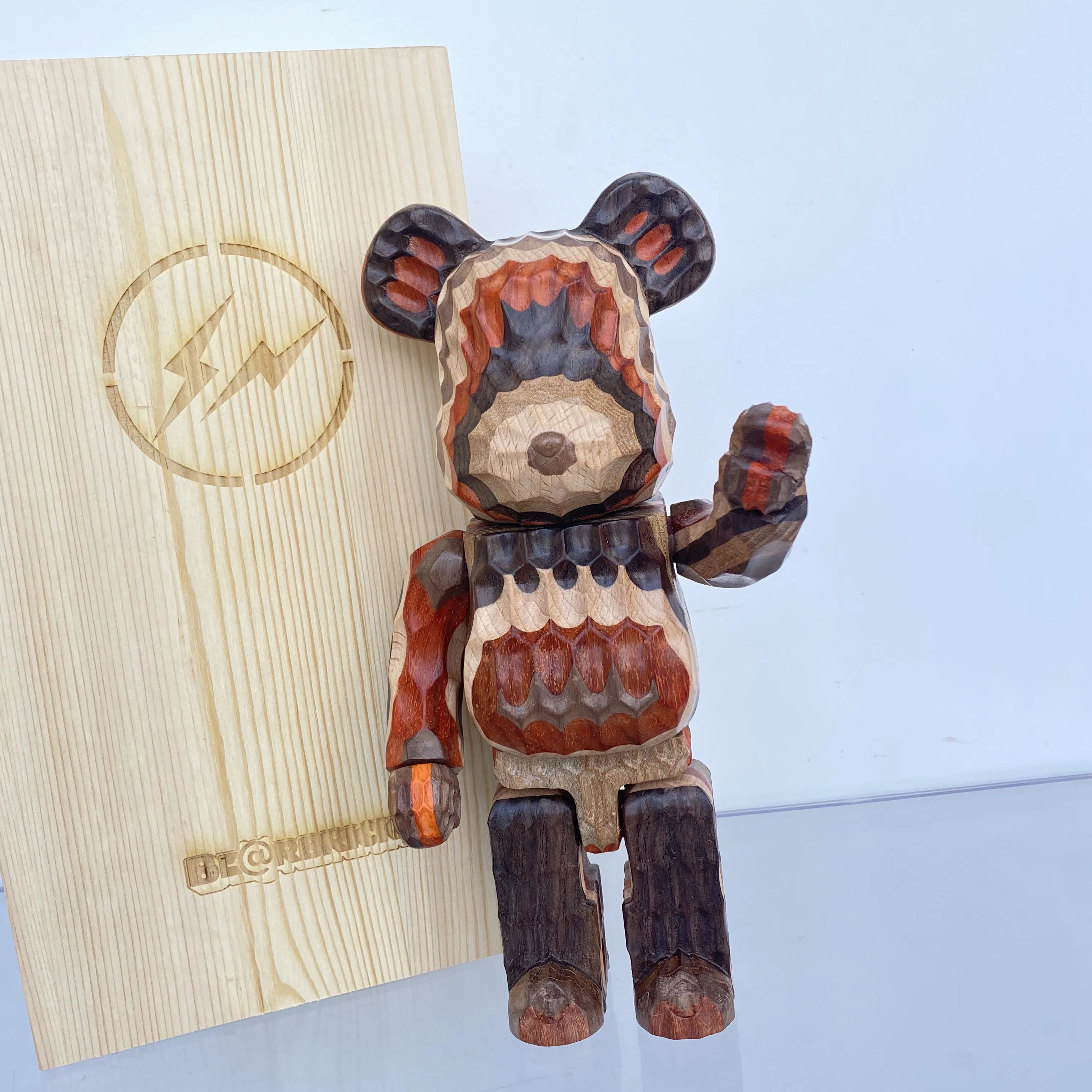 

fragmentdesign 400% carved wooden LAYERED Bearbrick Vertical wavy horizon handmade wood bear BE@RBRIC 28cm Collection trendy Dol