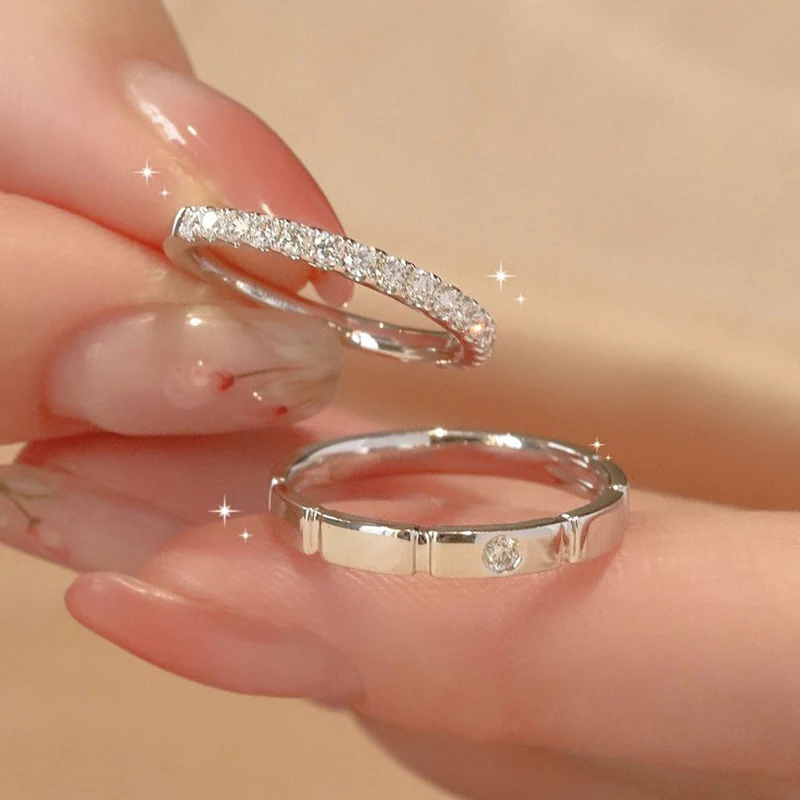 Lycfn 3mm Moissanite Diamond Couple Rings Set 100% 925 Sterling Silver Promise Propose Ring Wedding Eternity Band for Women Men