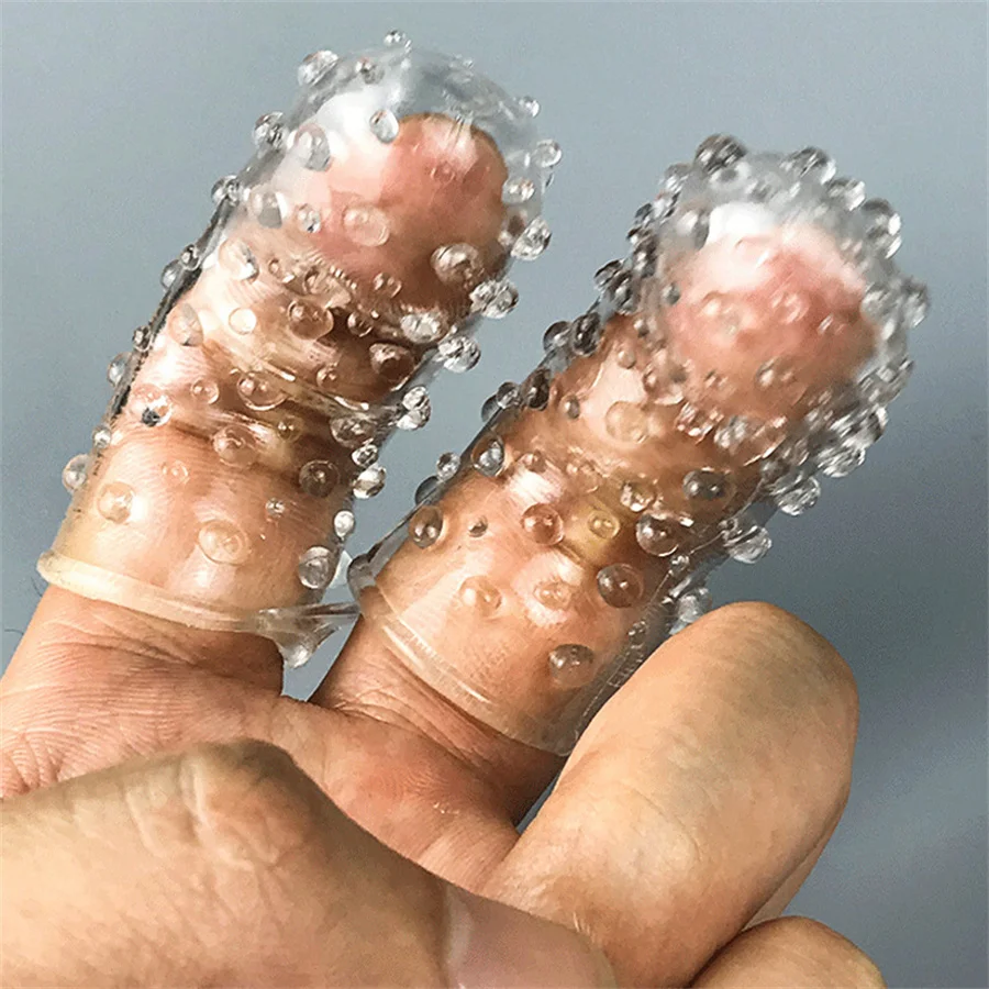 Reusable Double Finger Sleeve Condoms Vaginal G-spot Massager Clitoris Stimulator Finger Extender Sex Toys For Couples 2Pcs