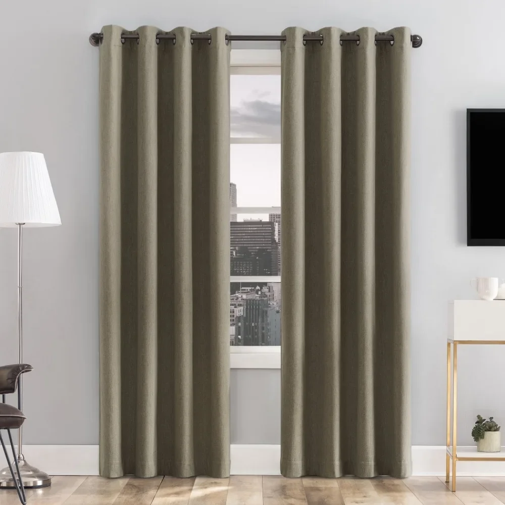 

Tyrell Tonal Texture Draft Shield Fleece Insulated 100% Blackout Grommet Curtain Panel in Olive