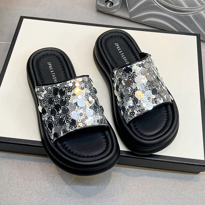 2024 Trend Bling Woman Platform Sandals Ladies Elegant Women's Shoes Flats Summer Sandals Women Designer Shoes Girls Slippers