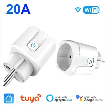 Tuya WiFi Smart Plug EU 20A สมาร์ทซ็อกเก็ตไม่มี Power Monitor Timing Voice Control ทํางานร่วมกับ Alexa Google Home Alice 1