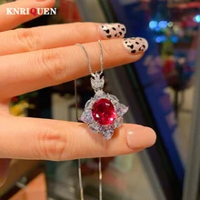 

Charms 925 Sterling Silver 10*12MM Paraiba Tourmaline Emerald Ruby Lab Diamond Pendant Necklace for Women Wedding Party Jewelry