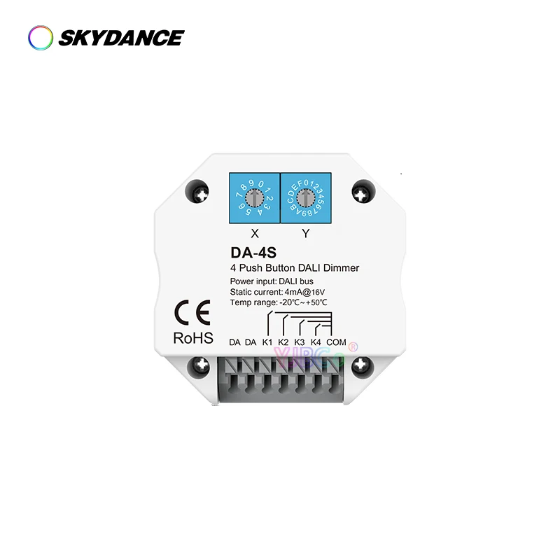 DA-4S DALI Signal 4 Push Button Dimmer Work with DALI Master Bus Power Supply Encoding switch select addresses For LED Light