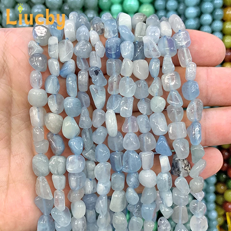 Crafts Natural stone aquamarine chalcedony Random shape beads for Jewelry Making DIY clothing Trouser accessories 15" Strand 8mm