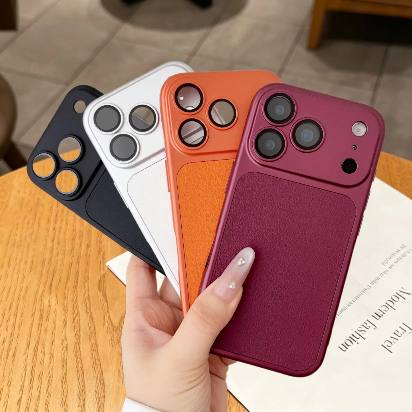 Elegant Leather Texture Shockproof Phone Case with Lens Protection