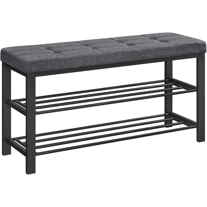 

SONGMICS Shoe Bench, 3-Tier Shoe Rack for Entryway, Storage Organizer with Foam Padded Seat, Linen, Metal Frame, for Living Room