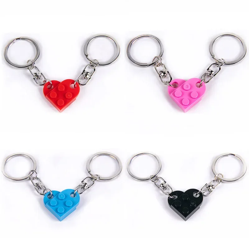 

1Pair Red Love Brick Matching Keychains Heart Block Key ring for Couples Valentine'S Day favor wedding boyfriend girlfriend Gift