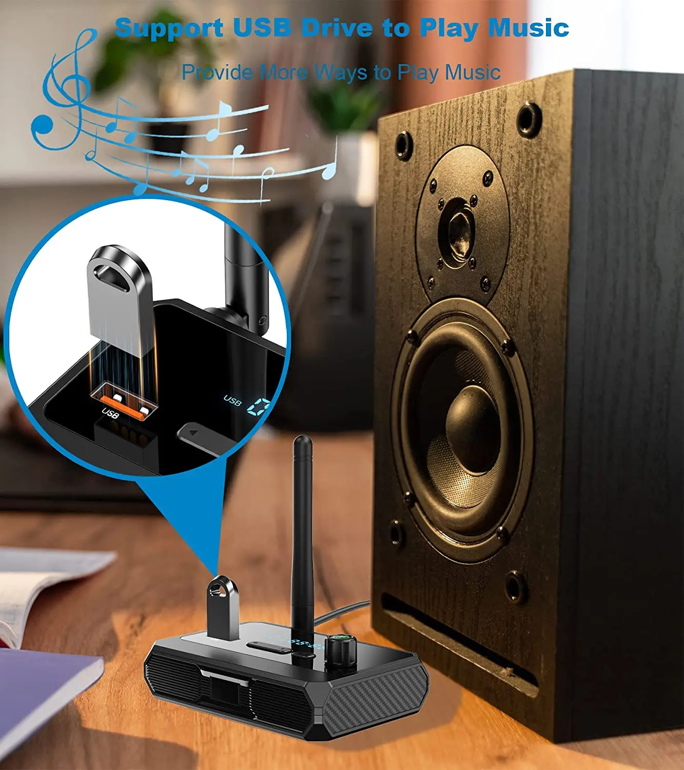 새로운 Bluetooth 5.3 오디오 수신기 무선 지원 자동차 TV PC 스피커 용 AUX 3.5mm RCA 광 잭이있는 U 디스크 오디오 어댑터