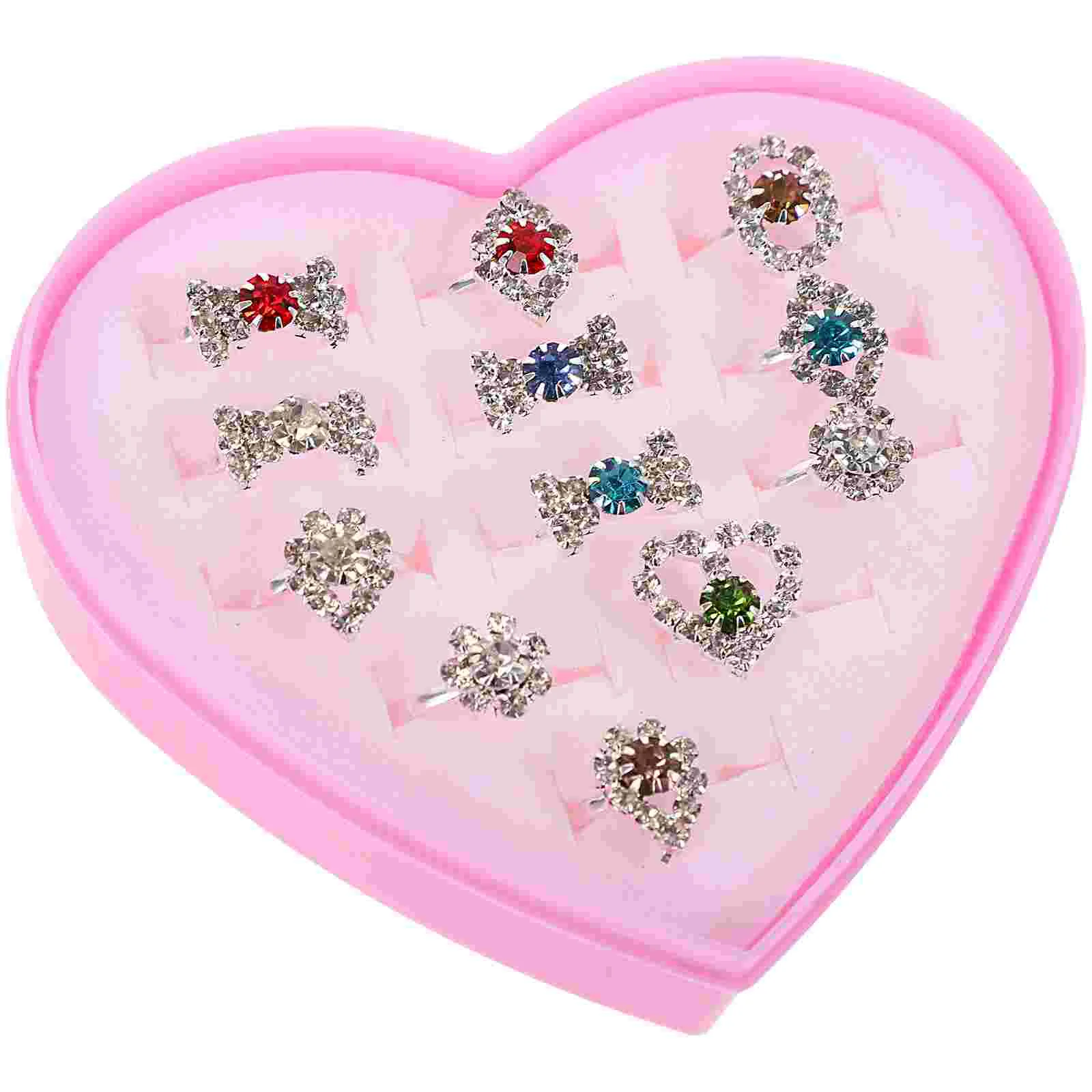 

Children Crystal Rings Finger Rings Kids Gemstone Rings Jewelry Toys Dress Up Play Toys With Heart-Shaped Box