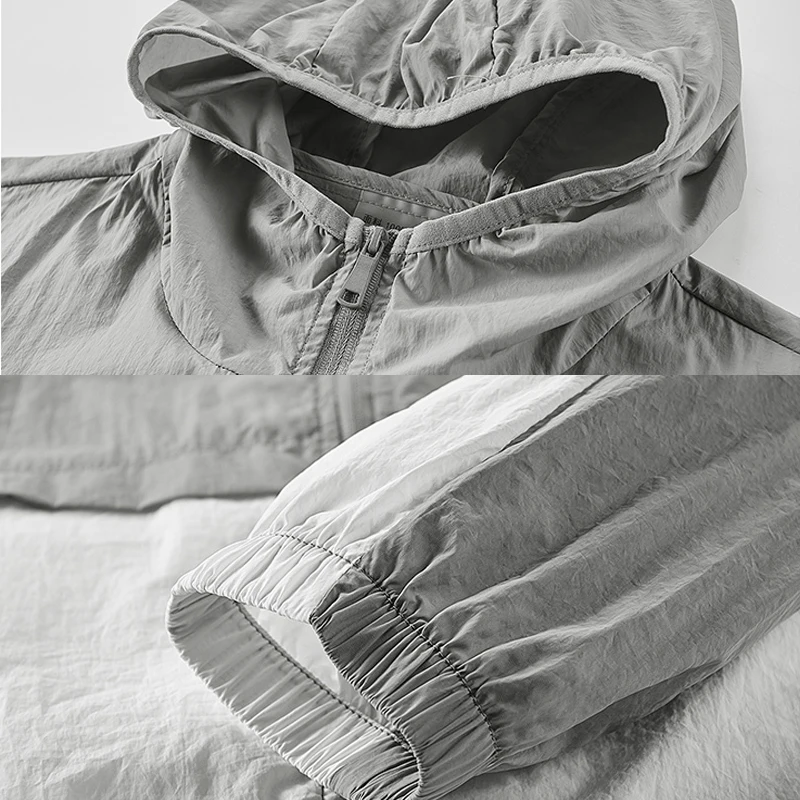 Men's Summer Elastic Ice Silk Clothing Sun Protection Sunscreen Clothing Ultra-thin Hooded Coat Outdoor Sports Fishing Jackets