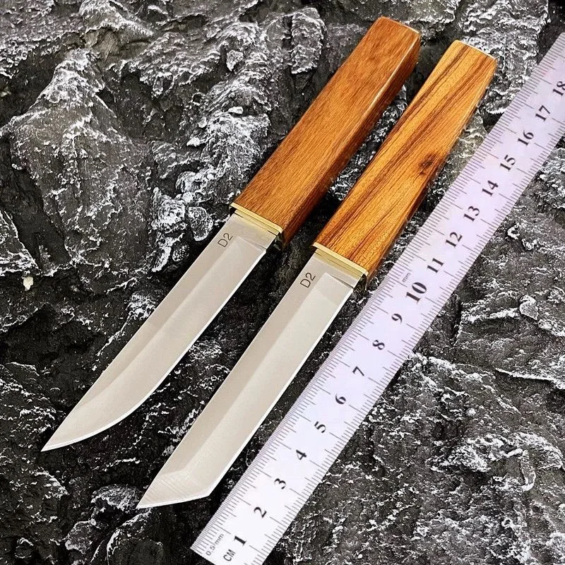 

Sun Moon Double Blade House together D2 Wooden Handle small Straight knife Outdoor Knife Hunting knife emergency rescue fruit