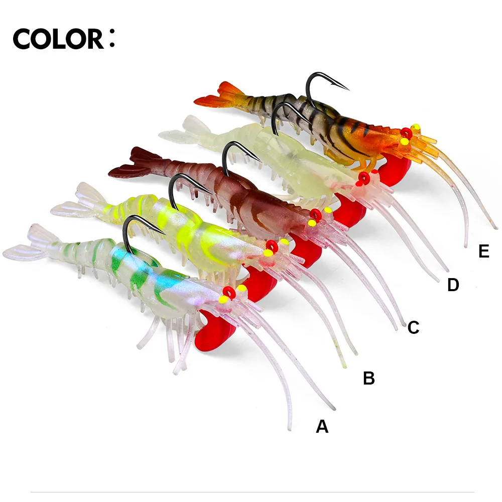 

5Pcs Sinking Luminous Eyes Silicone Shrimp Baits Jigs Lure Swimbait Wobbler Spinning Tackle Bait Fishing Bait Bionic Soft