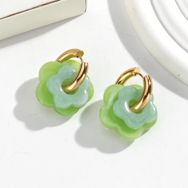 Boucles d'oreilles en forme de fleur acrylique colorée pour femmes et filles, cercles en acier inoxydable, tendance 2025, bijoux cadeaux