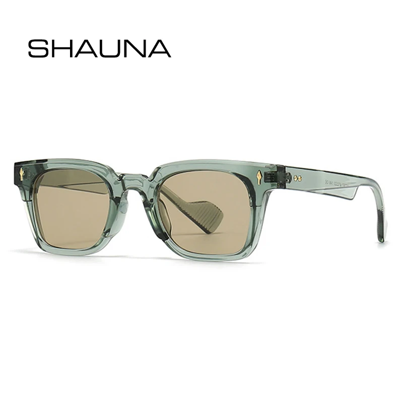 

SHAUNA New Women Square Rivets Sunglasses Shades UV400 Retro Gradient Men Blue Green Sun Glasses