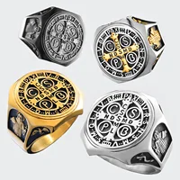 Catholic Saint Benedict Exorcism Amulet  Men Rings Stainless Steel Women Jewelry Vintage Punk Fashion Accessories Gift Wholesale 1
