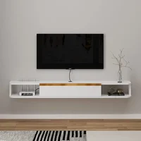 Bixiaomei Floating TV Stand, 79'' Wall Mounted Entertainment Center TV Media Console, Floating Shelves with Door(White, 78.74IN) 1