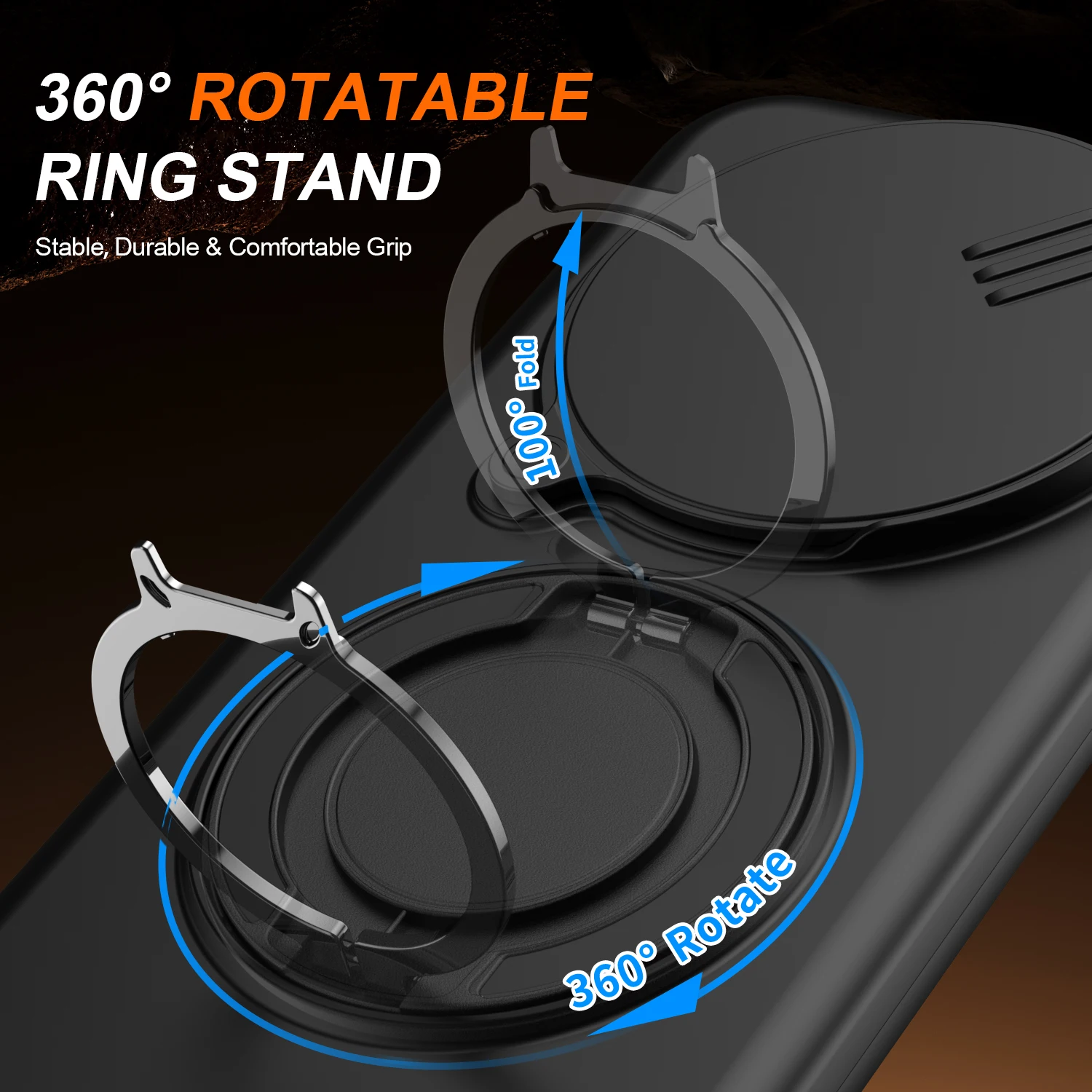 Sliding Camera Lens Protection Phone Case with Metal Ring Stand