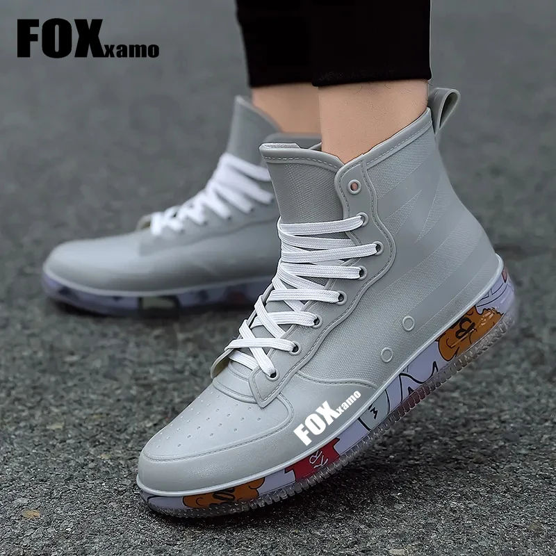 Foxxamo 사이클링 남성용 레인 부츠, 미끄럼 방지 작업 요리사 신발, 내구성..