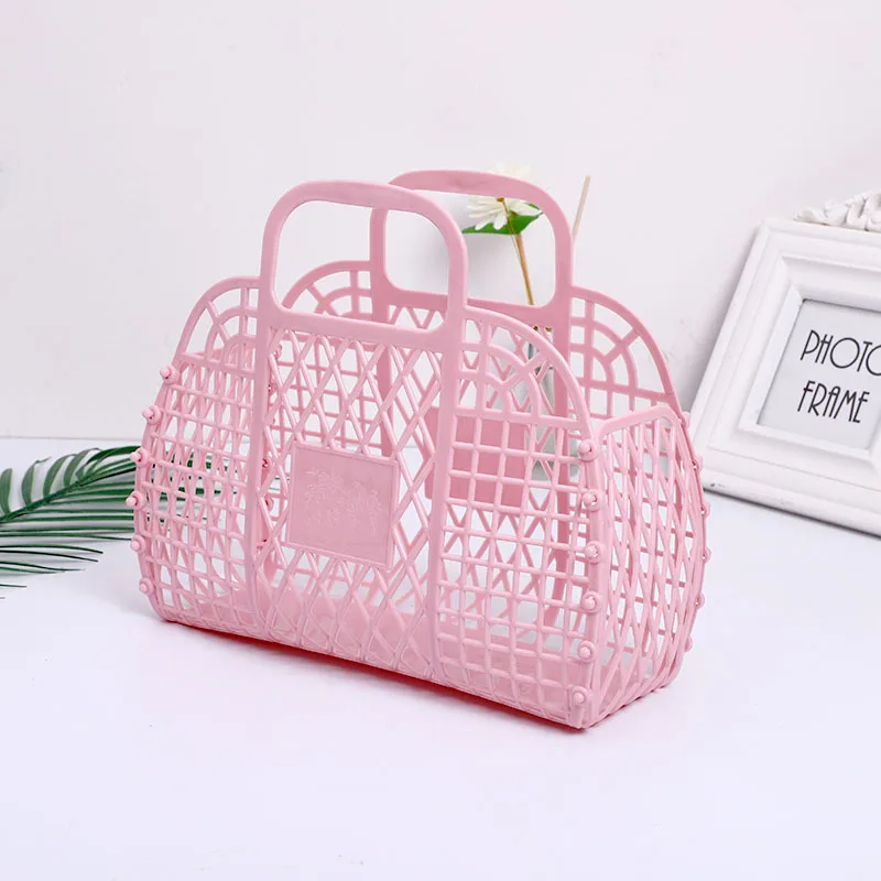 Large-Capacity Bag Hollow Jelly Beach Holiday Portable Tote Bag Reusable And Easy To Clean Plastic Portable Bath Basket Supplies